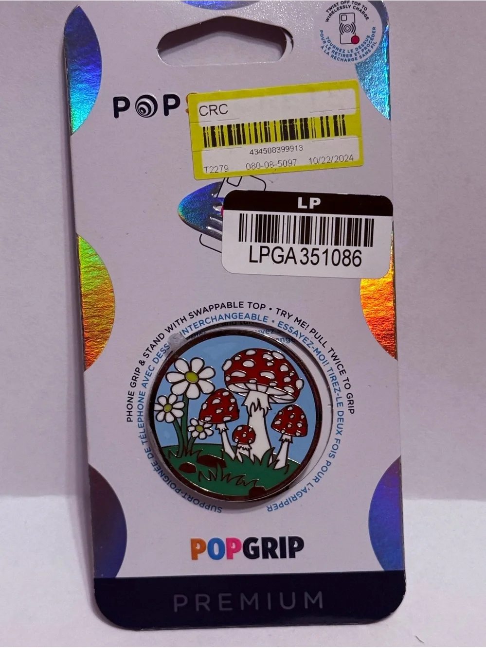 Popsockets Premium PopGrip Fun Guy enamel Swappable Top Grip Mushrooms & Daisys